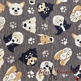 LONETA PERROS MARRÓN - TIENDA ONLINE TELAS Y MANTELES