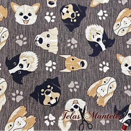 LONETA PERROS MARRÓN - TIENDA ONLINE TELAS Y MANTELES