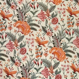 TELA FLOR INDIANA NARANJA - TIENDA ONLINE TELAS Y MANTELES
