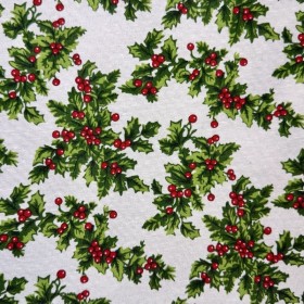 TELA NAVIDAD ACEBO MUERDAGO  - TIENDA ONLINE TELAS Y MANTELES