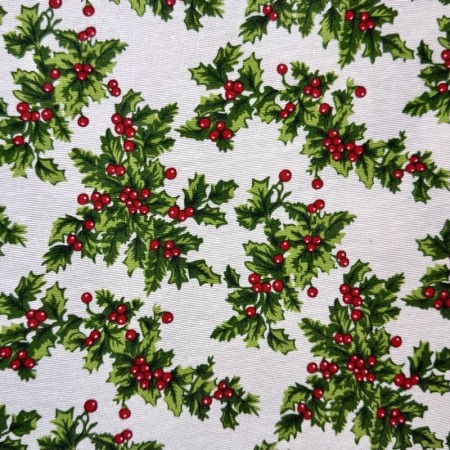 TELA NAVIDAD ACEBO MUERDAGO  - TIENDA ONLINE TELAS Y MANTELES
